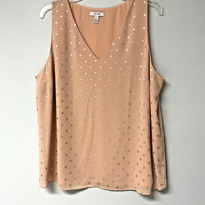Nine West Blush Pink Sleeveless Top XL Metallic Polka Dot V-Neck Lined Blouse